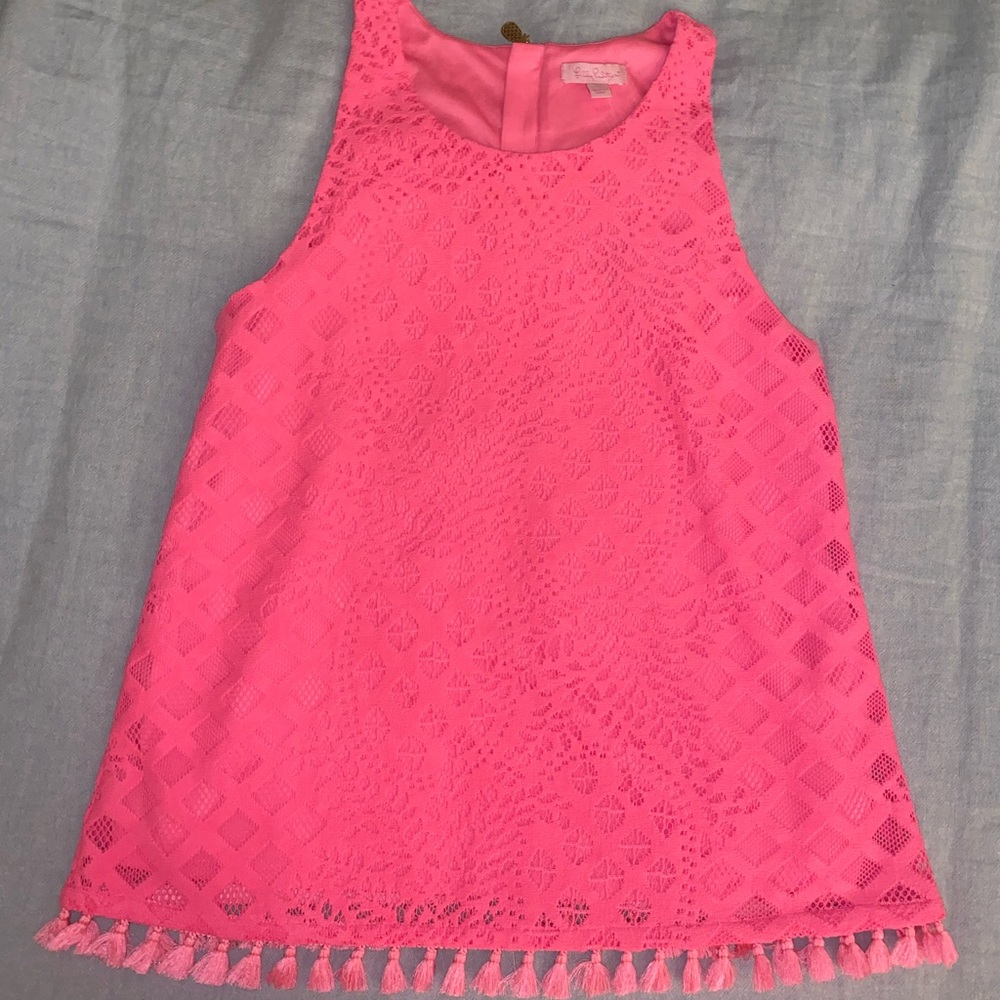 Lilly Pulitzer Fringed Bottom Pink Sleeveless Top